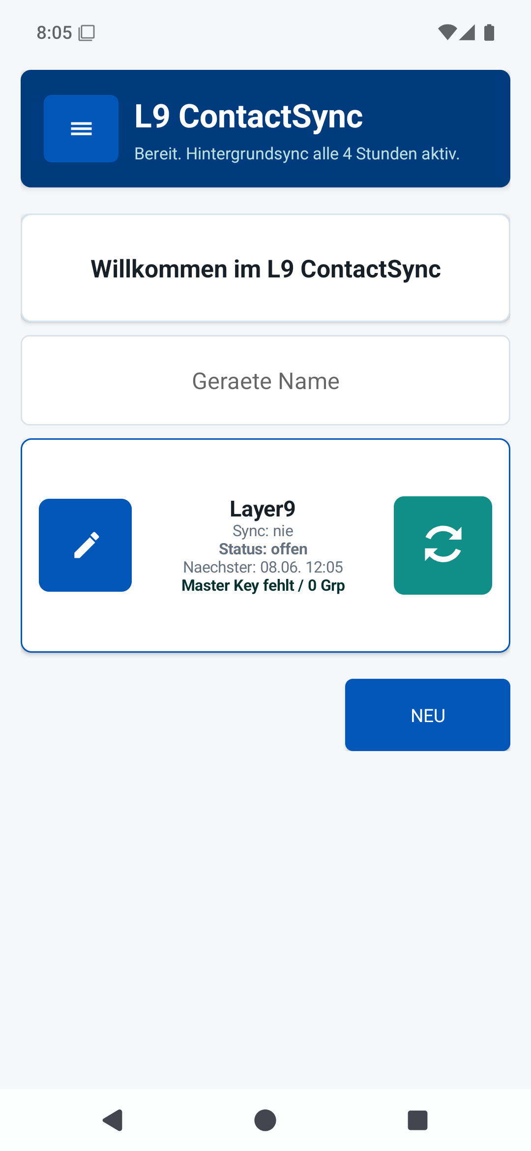 Screenshot der Android App mit markierten Textbereichen